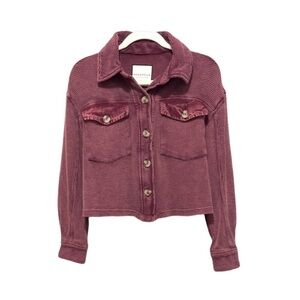 Bagatelle Burgundy Cropped Waffle Knit Overshirt/Shacket NWT Size L